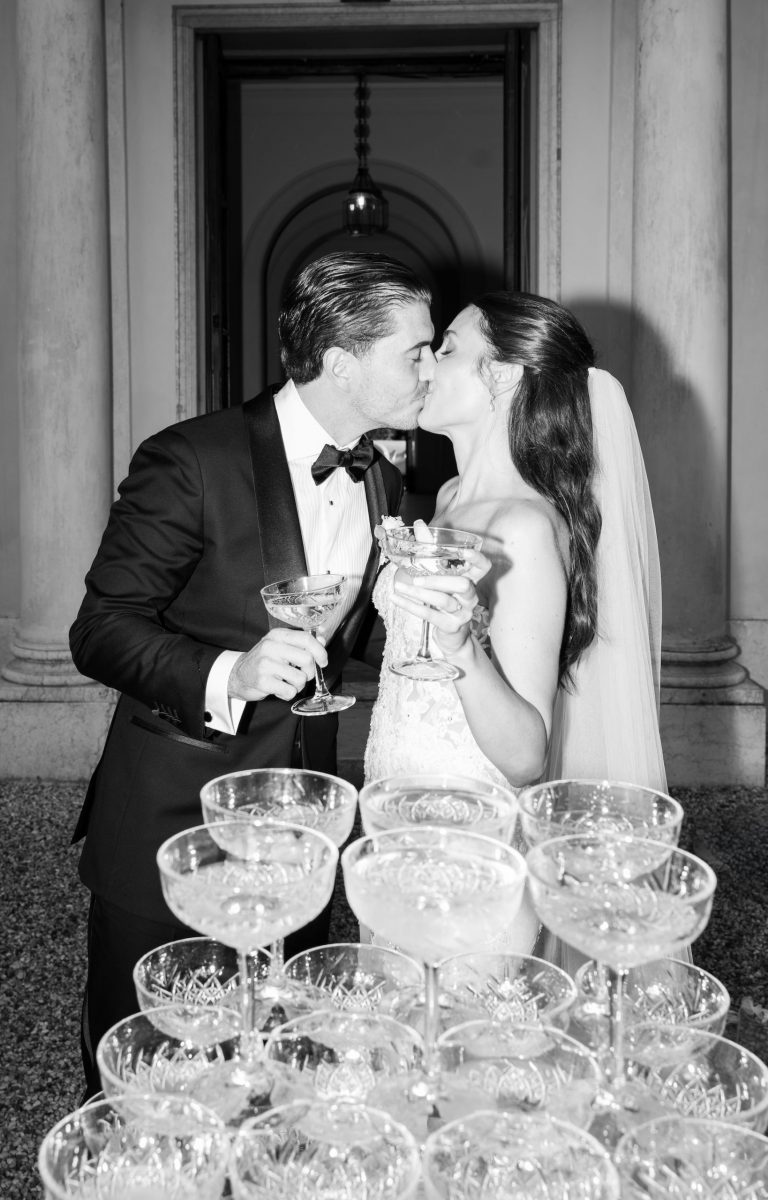 champagne tower italy wedding