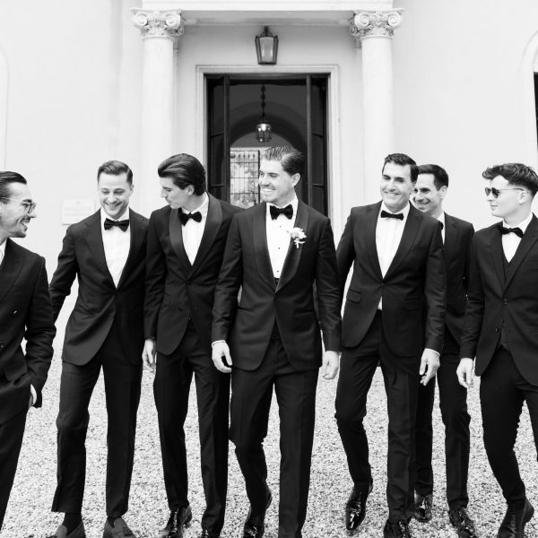 groom with groomsmen during getting ready lake como wedding